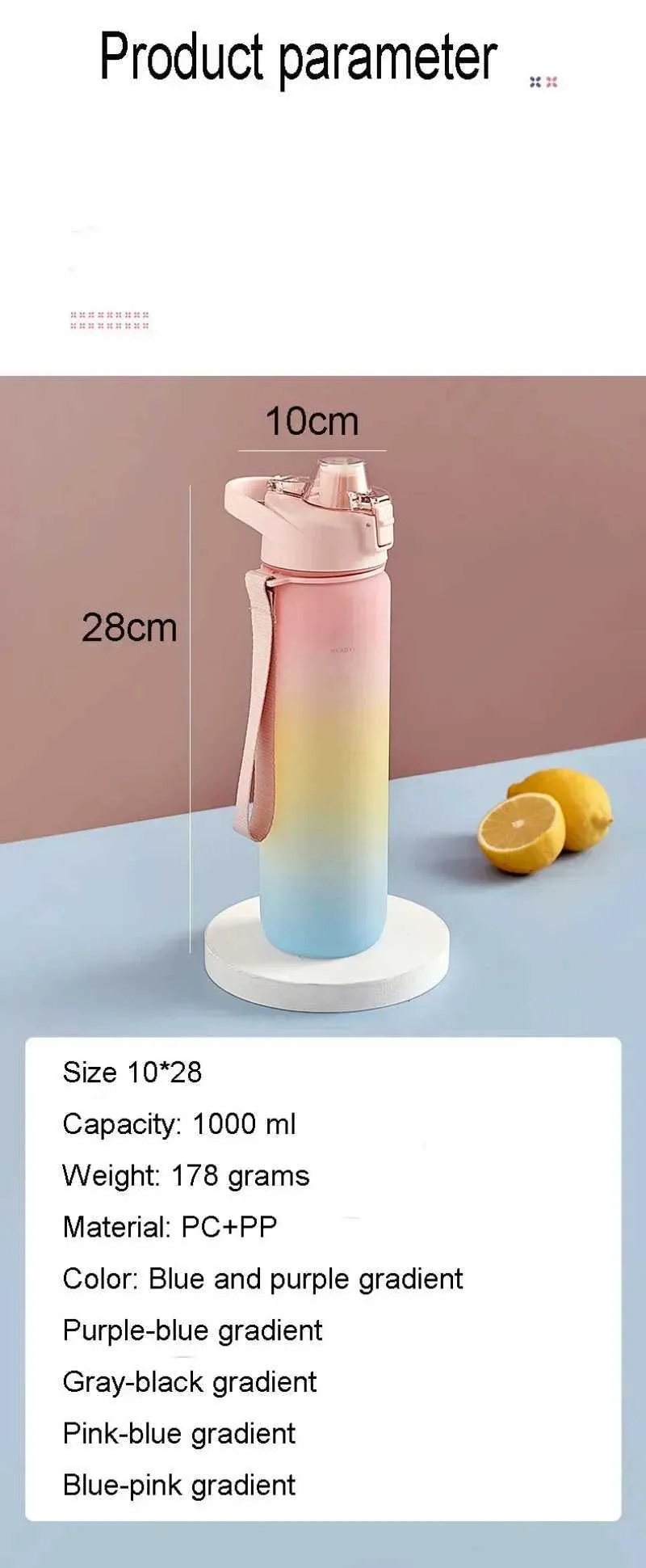 1000ml Large-Capacity Outdoor Water Bottle, Portable Sports Kettle for Fitness, Multi-Color Large Cup - Summer Hydration Flask - Image 3